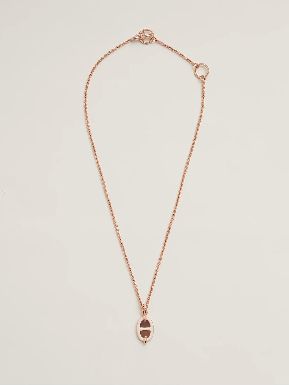 Hermes: Rose Gold Plated Mini Maillon Pendant Necklace (small model) Creme - Picture 2 of 8